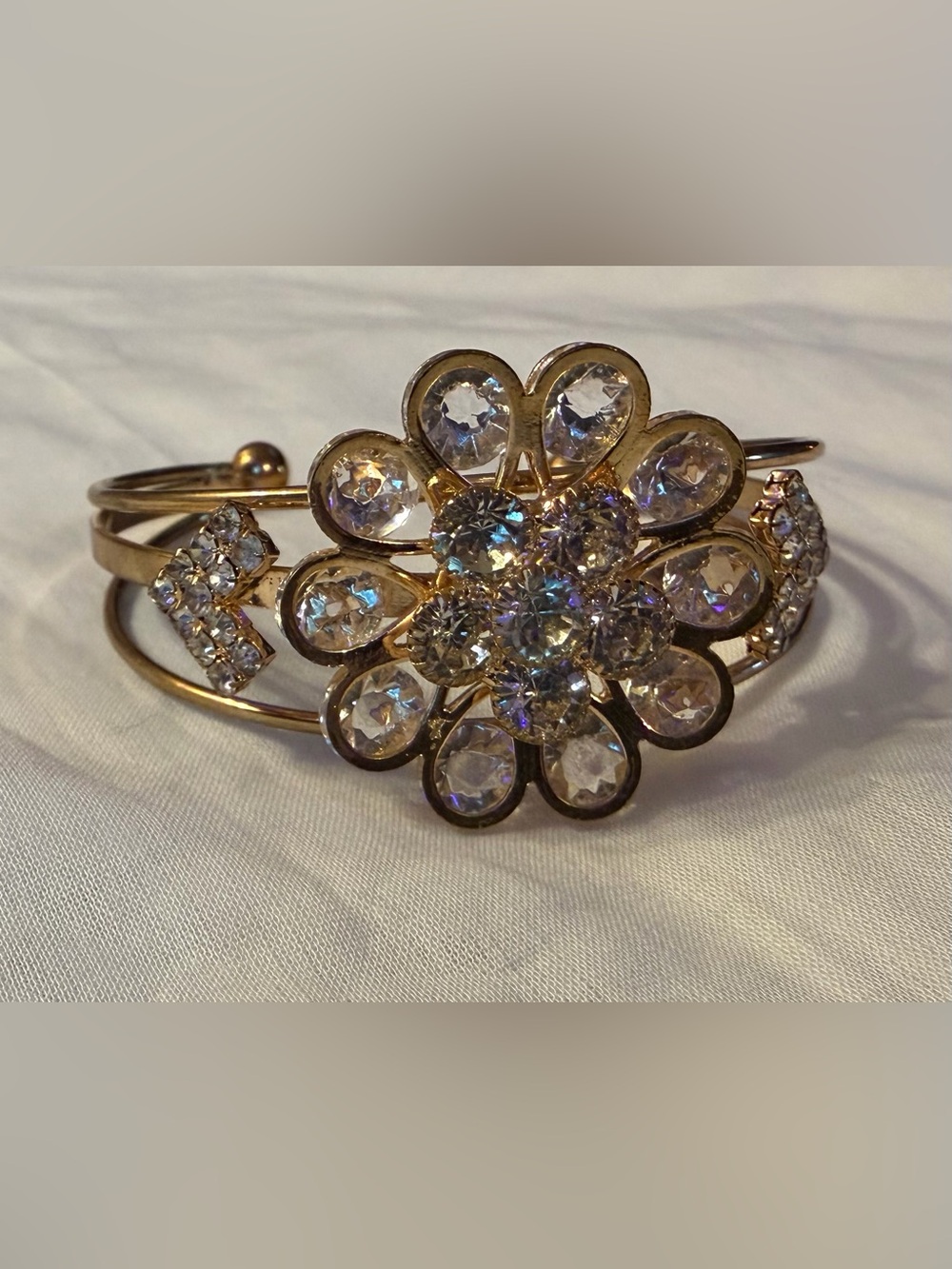 Beautiful Rose Gold Floral Crystal Cuff Bracelet
